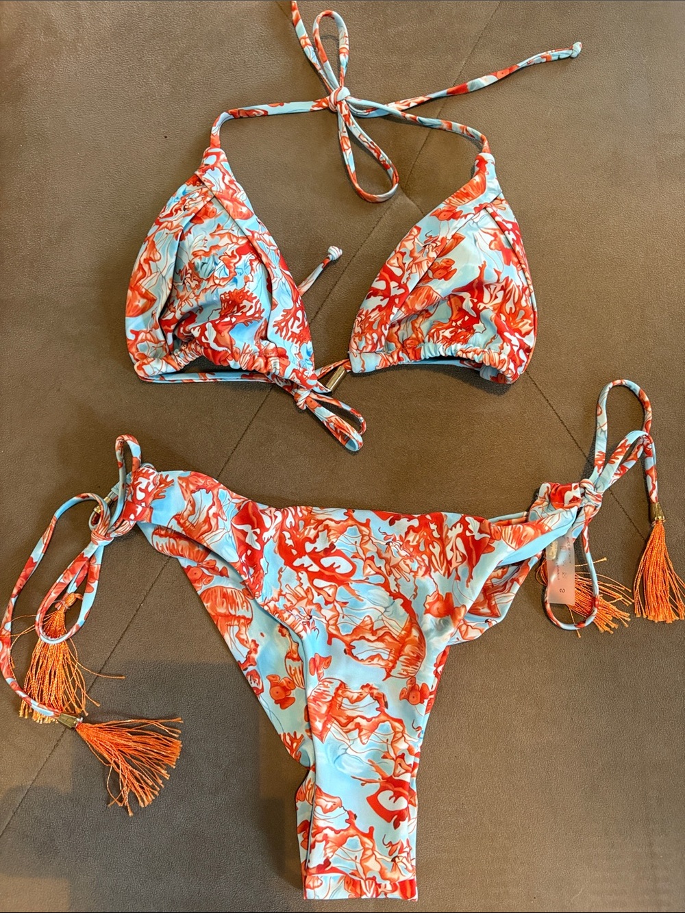 SHEIN Kids Light Blue & Coral Reef Print Triangle Bikini Set